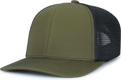 Pacific Headwear P151S Contrast Stitch Trucker Pacflex Snapback Cap - Moss Lt Charcoal Moss - Olive Gray / 7’’ 7 7/8’’