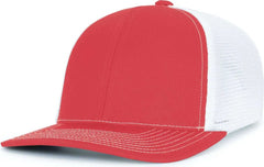 Pacific Headwear P151S Contrast Stitch Trucker Pacflex Snapback Cap - Red White Red - Red White / 7’’ 7 7/8’’