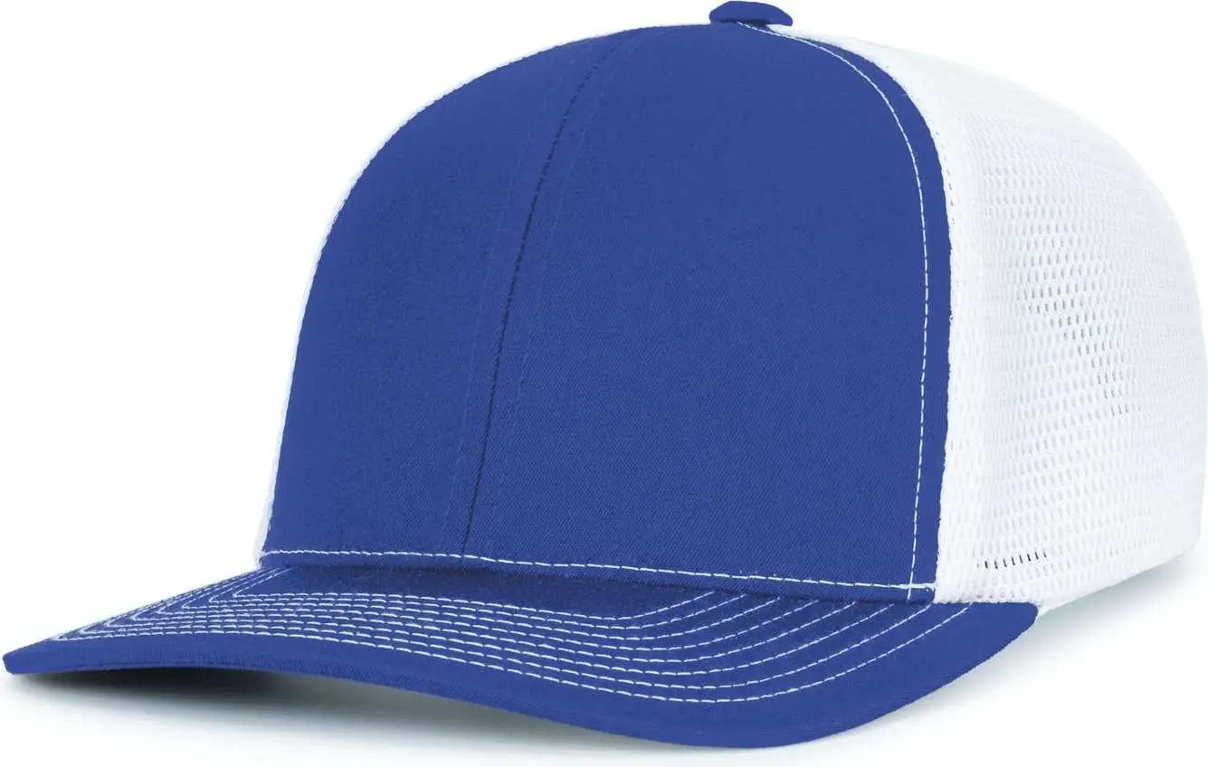 Pacific Headwear P151S Contrast Stitch Trucker Pacflex Snapback Cap - Royal White Royal - Royal White / 7’’ 7 7/8’’