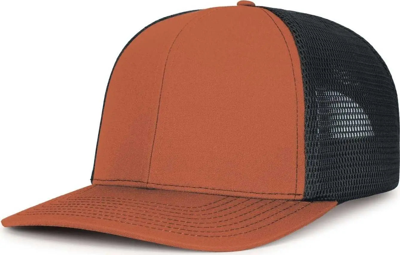 Pacific Headwear P151S Contrast Stitch Trucker Pacflex Snapback Cap - Rust Light Charcoal Rust - Brown Gray / 7’’ 7