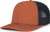 Pacific Headwear P151S Contrast Stitch Trucker Pacflex Snapback Cap - Rust Light Charcoal Rust - Brown Gray / 7’’ 7