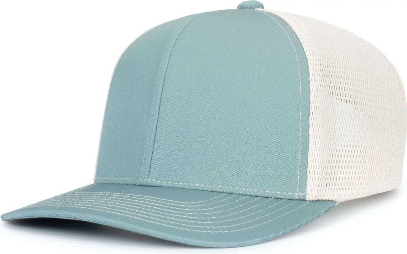 Pacific Headwear P151S Contrast Stitch Trucker Pacflex Snapback Cap - Smoke Blue Beige Smoke Blue - Blue Khaki / 7’’ 7