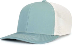 Pacific Headwear P151S Contrast Stitch Trucker Pacflex Snapback Cap - Smoke Blue Beige Smoke Blue - Blue Khaki / 7’’ 7