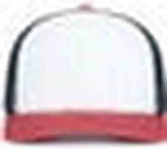 Pacific Headwear P151S Contrast Stitch Trucker Pacflex Snapback Cap - White Navy Red - White Navy / 7’’ 7 7/8’’