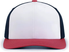 Pacific Headwear P322 Poly/Cotton Snapback Cap - White Navy Red
