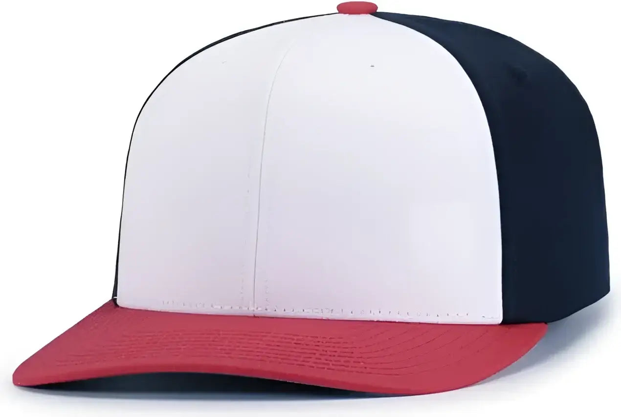 Pacific Headwear P322 Poly/Cotton Snapback Cap - White Navy Red - White Navy Red / 6 1/2’’ - 7’’