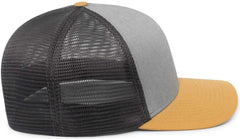 Pacific Headwear P401 Fusion Trucker Cap - Heather Grey Lt Charcoal Amber Gold