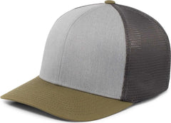 Pacific Headwear P401 Fusion Trucker Cap - Heather Grey Lt Charcoal Moss Green - Gray Dark Gray / 6 1/2’’ 7’’