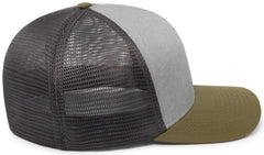 Pacific Headwear P401 Fusion Trucker Cap - Heather Grey Lt Charcoal Moss Green