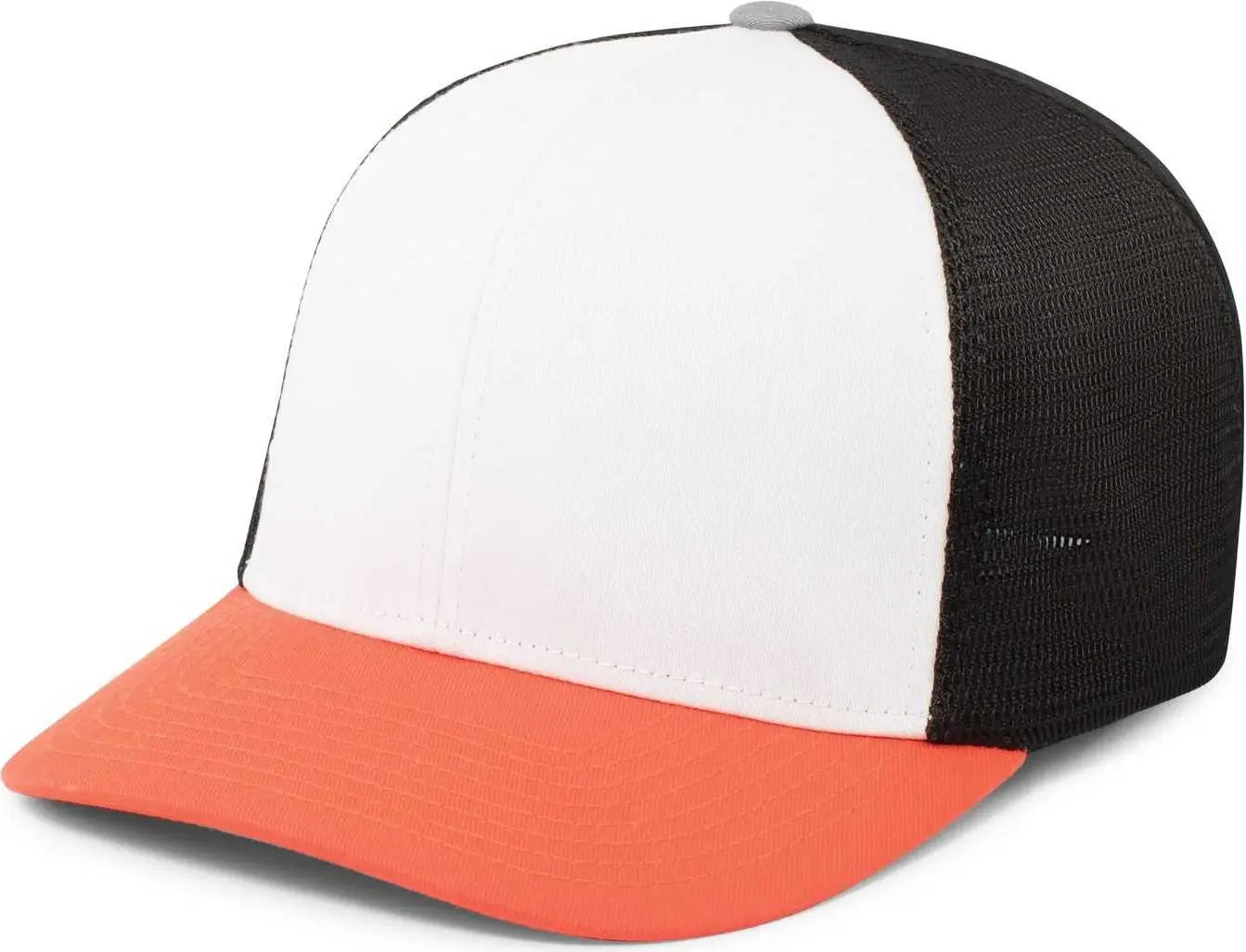 Pacific Headwear P401 Fusion Trucker Cap - White Black Orange - White Black Orange / 6 3/8’’ - 6 7/8’’