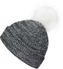 Pacific Headwear P604K Faux Fur Pom Beanie - Black White - Black White / 7’’ - 7 7/8’’
