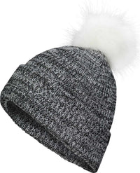 Pacific Headwear P604K Faux Fur Pom Beanie - Black White - Black White / 7’’ - 7 7/8’’