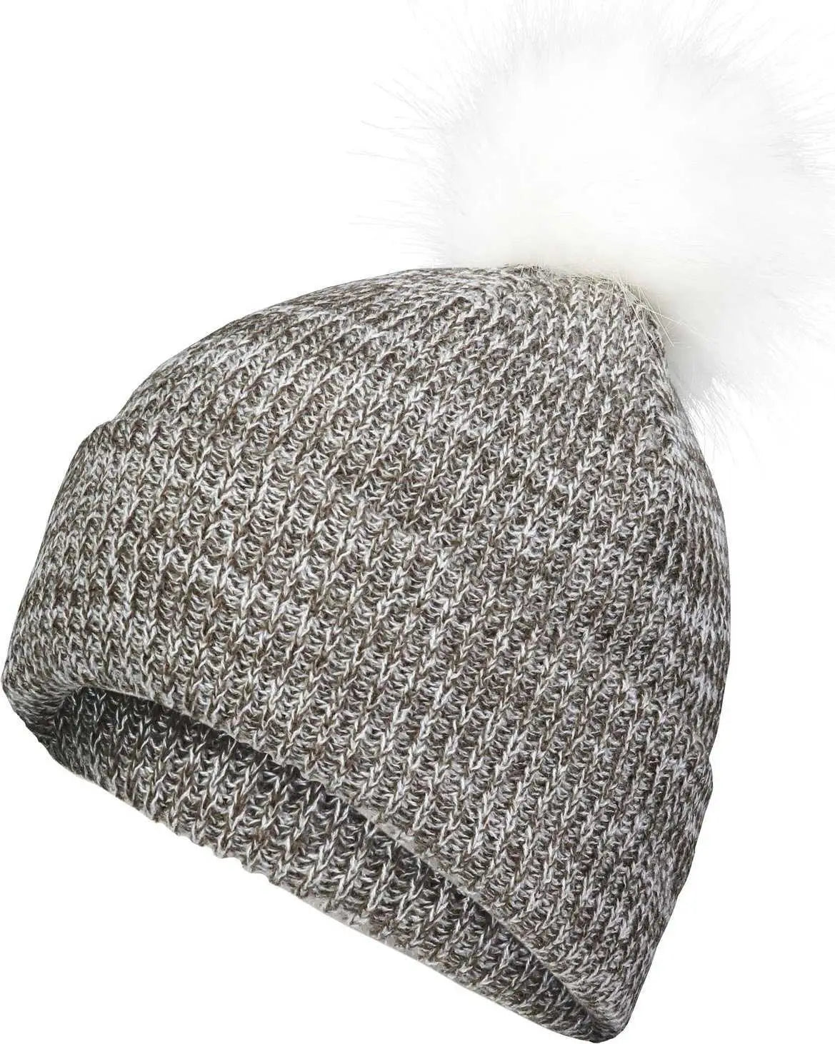 Pacific Headwear P604K Faux Fur Pom Beanie - Brown White - Brown White / 7’’ - 7 7/8’’