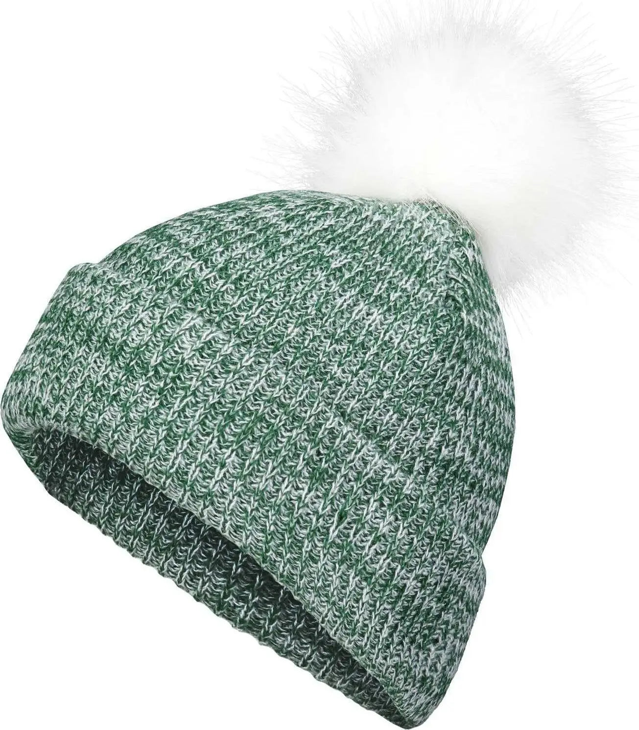 Pacific Headwear P604K Faux Fur Pom Beanie - Dark Green White - Forest White / 7’’ - 7 7/8’’