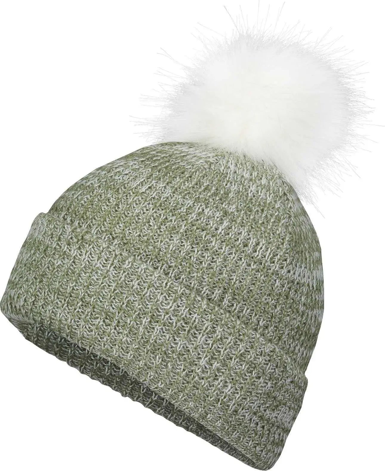 Pacific Headwear P604K Faux Fur Pom Beanie - Loden White - Dark Gray White / 7’’ - 7 7/8’’