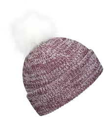 Pacific Headwear P604K Faux Fur Pom Beanie - Maroon White - Maroon White / 7’’ - 7 7/8’’