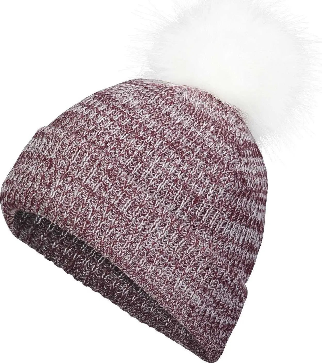 Pacific Headwear P604K Faux Fur Pom Beanie - Maroon White - Maroon White / 7’’ - 7 7/8’’
