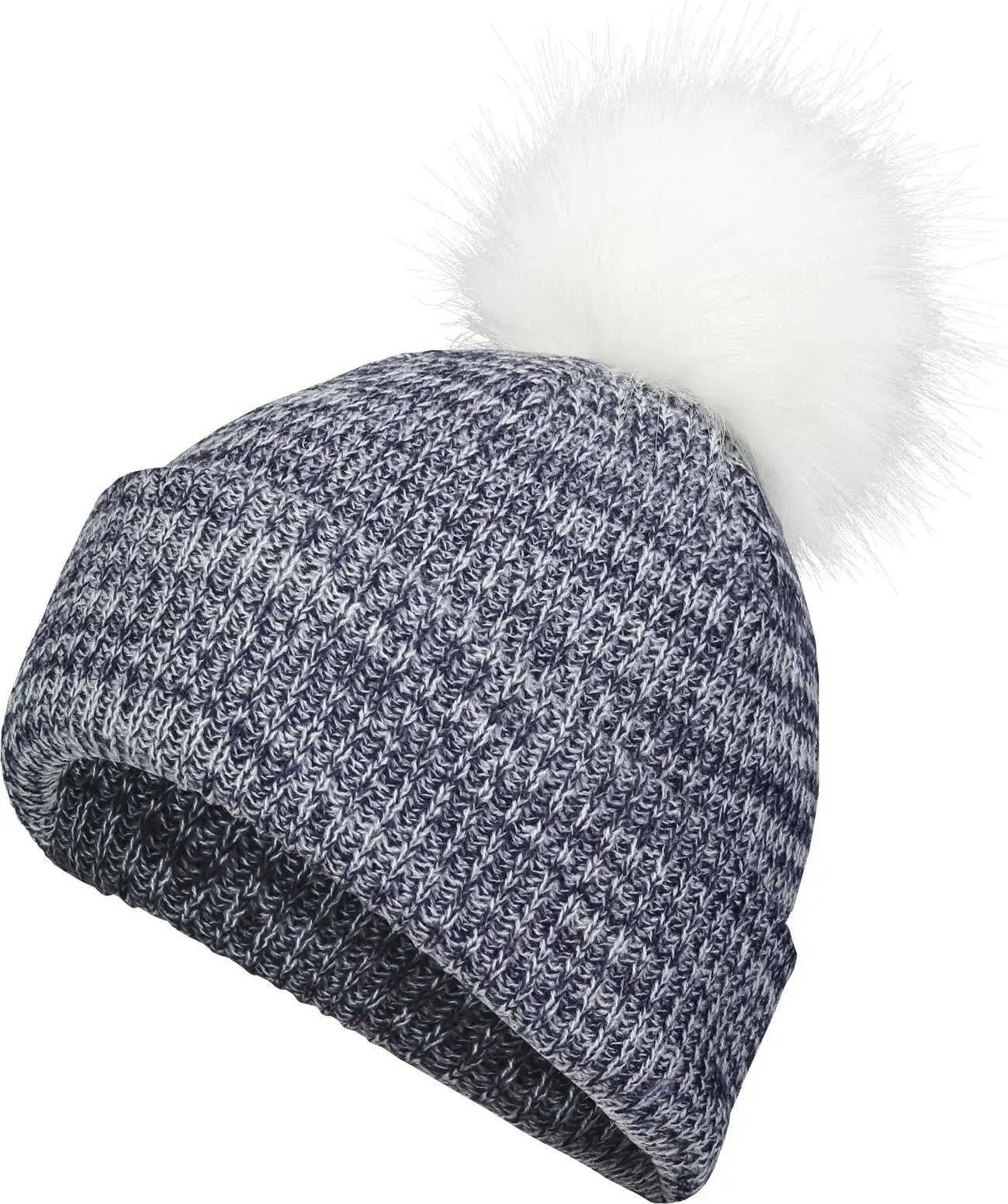 Pacific Headwear P604K Faux Fur Pom Beanie - Navy White - Navy White / 7’’ - 7 7/8’’