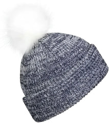 Pacific Headwear P604K Faux Fur Pom Beanie - Navy White - Navy White / 7’’ - 7 7/8’’