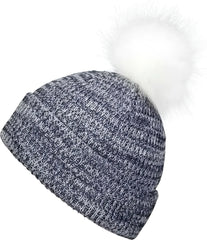Pacific Headwear P604K Faux Fur Pom Beanie - Navy White - Navy White / 7’’ - 7 7/8’’