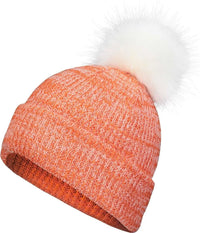Pacific Headwear P604K Faux Fur Pom Beanie - Orange White - Orange White / 7’’ - 7 7/8’’