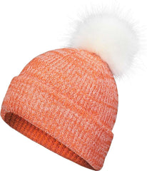 Pacific Headwear P604K Faux Fur Pom Beanie - Orange White - Orange White / 7’’ - 7 7/8’’
