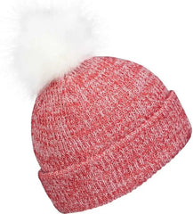 Pacific Headwear P604K Faux Fur Pom Beanie - Red White - Red White / 7’’ - 7 7/8’’