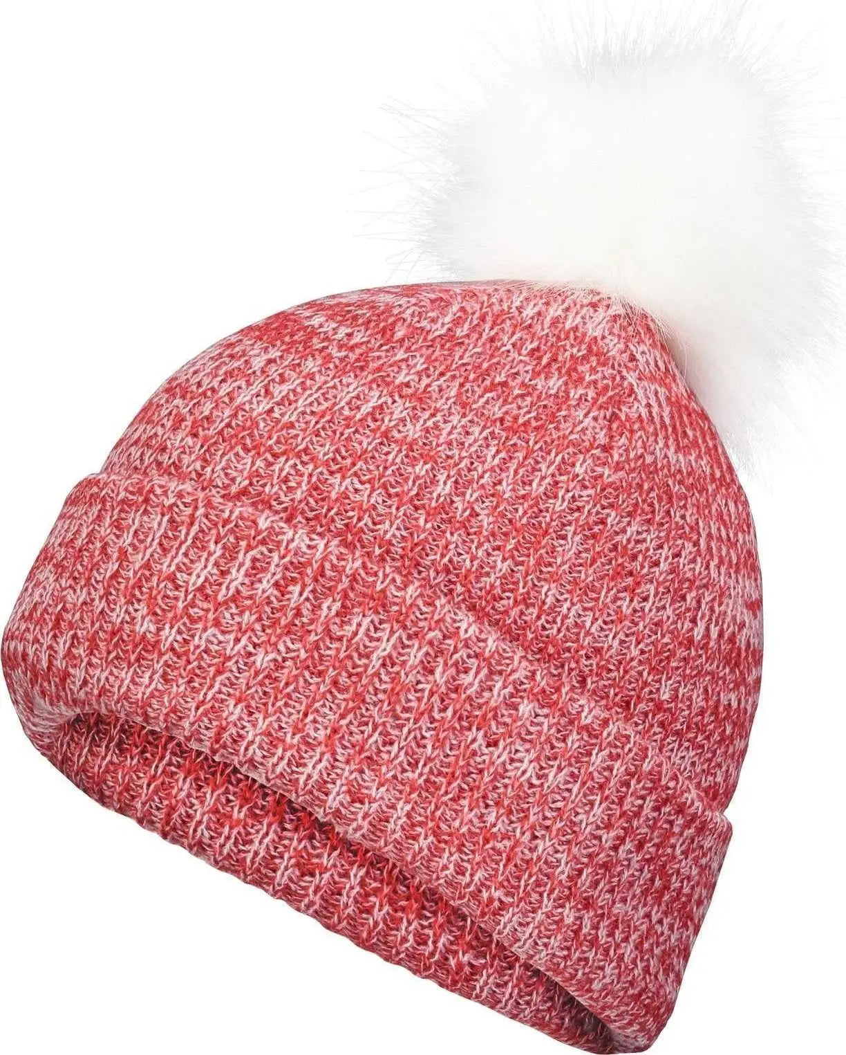 Pacific Headwear P604K Faux Fur Pom Beanie - Red White - Red White / 7’’ - 7 7/8’’