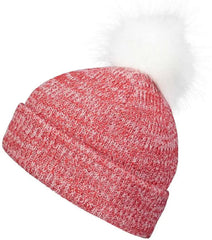 Pacific Headwear P604K Faux Fur Pom Beanie - Red White - Red White / 7’’ - 7 7/8’’