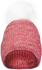Pacific Headwear P604K Faux Fur Pom Beanie - Red White - Red White / 7’’ - 7 7/8’’