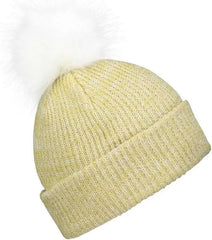 Pacific Headwear P604K Faux Fur Pom Beanie - Vegas Gold White - Vegas Gold White / 7’’ - 7 7/8’’