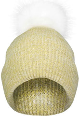 Pacific Headwear P604K Faux Fur Pom Beanie - Vegas Gold White - Vegas Gold White / 7’’ - 7 7/8’’
