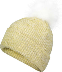 Pacific Headwear P604K Faux Fur Pom Beanie - Vegas Gold White - Vegas Gold White / 7’’ - 7 7/8’’