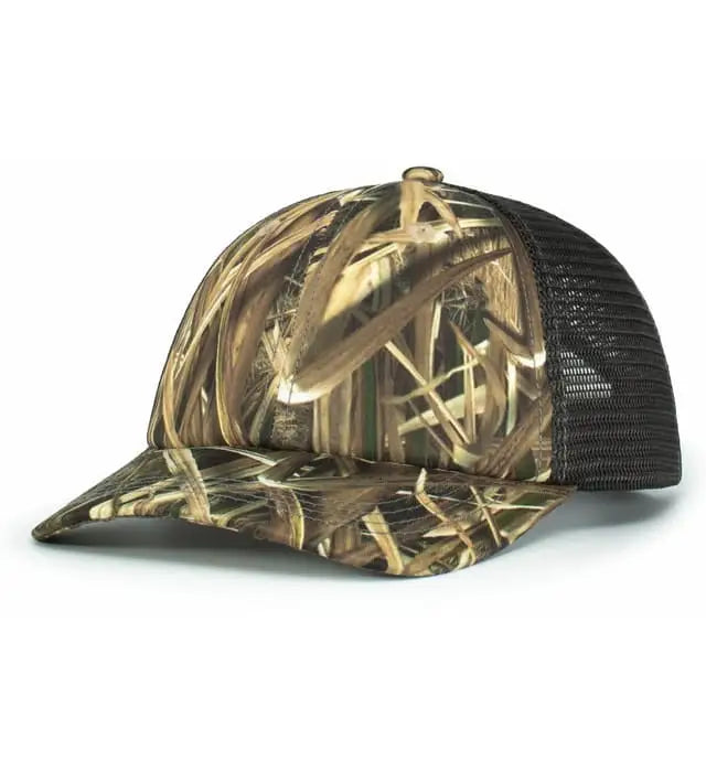 Pacific Headwear P640 Vintage Mossy Oak Trucker Cap - Shadow Grass Blades Lt Charcoal Shadow Grass Blades - Mossy Oak