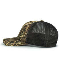 Pacific Headwear P640 Vintage Mossy Oak Trucker Cap - Shadow Grass Blades Lt Charcoal Shadow Grass Blades - Mossy Oak