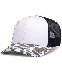 Pacific Headwear P686 Duck Camo Trucker Snapback Cap - Burnt Orangene Light Charcoal Timberline - Burnt Orangene Light
