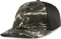Pacific Headwear P691 Mossy Oak Low Profile Trucker Pacflex Cap - Elements Agua Blacktip Black Elements Agua Blacktip
