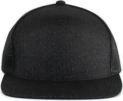 Pacific Headwear P710 Heather 6-Panel Arch Trucker Snapback Cap - Black Heather Black - Black Heather Black / 7’’ - 7