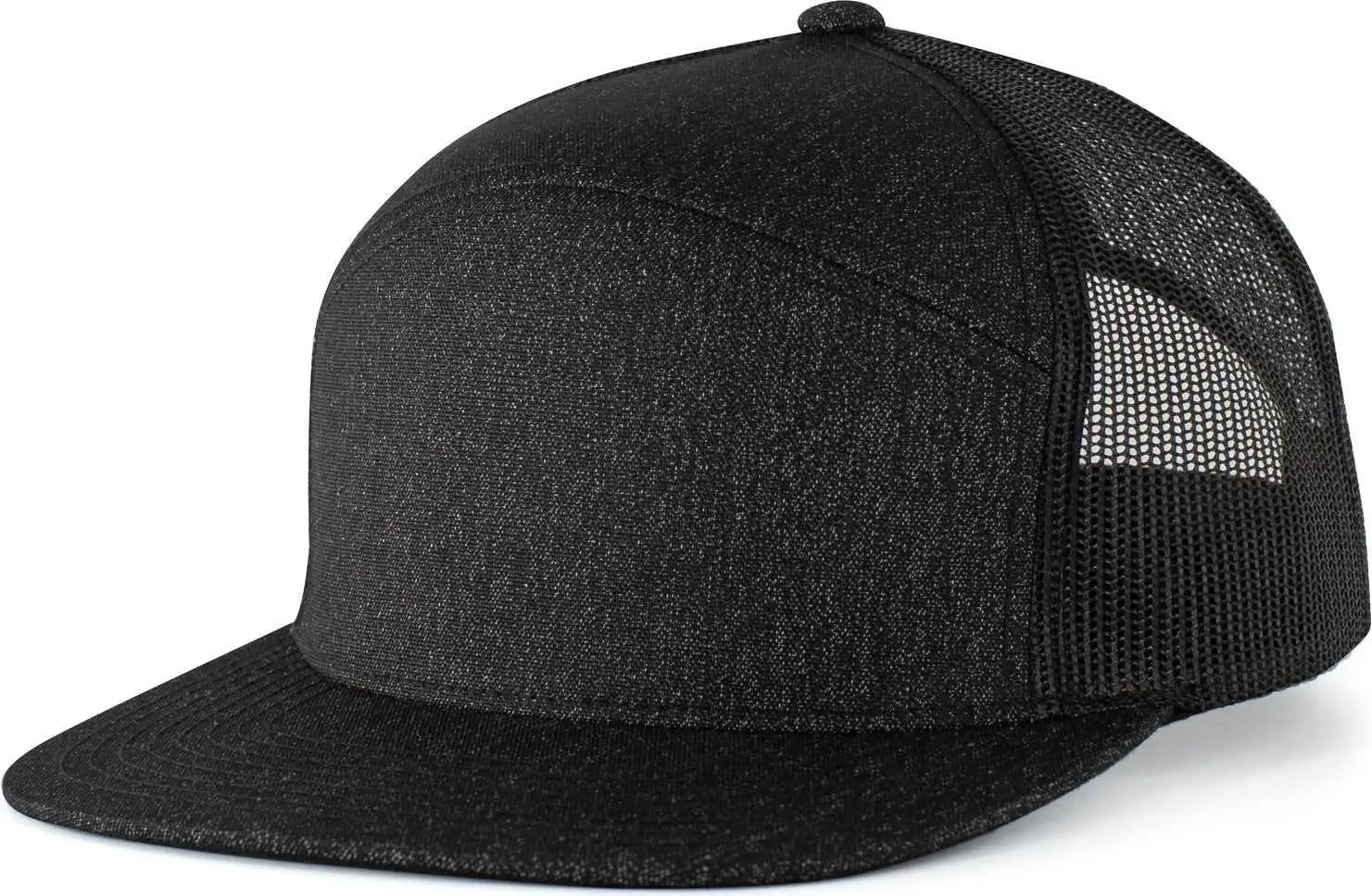 Pacific Headwear P710 Heather 6-Panel Arch Trucker Snapback Cap - Black Heather Black - Black Heather Black / 7’’ - 7