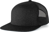 Pacific Headwear P710 Heather 6-Panel Arch Trucker Snapback Cap - Black Heather Black - Black Heather Black / 7’’ - 7