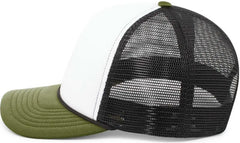 Pacific Headwear P782 Foamie Fresh Trucker Cap - White Black Moss - White Olive / 7’’ - 7 7/8’’
