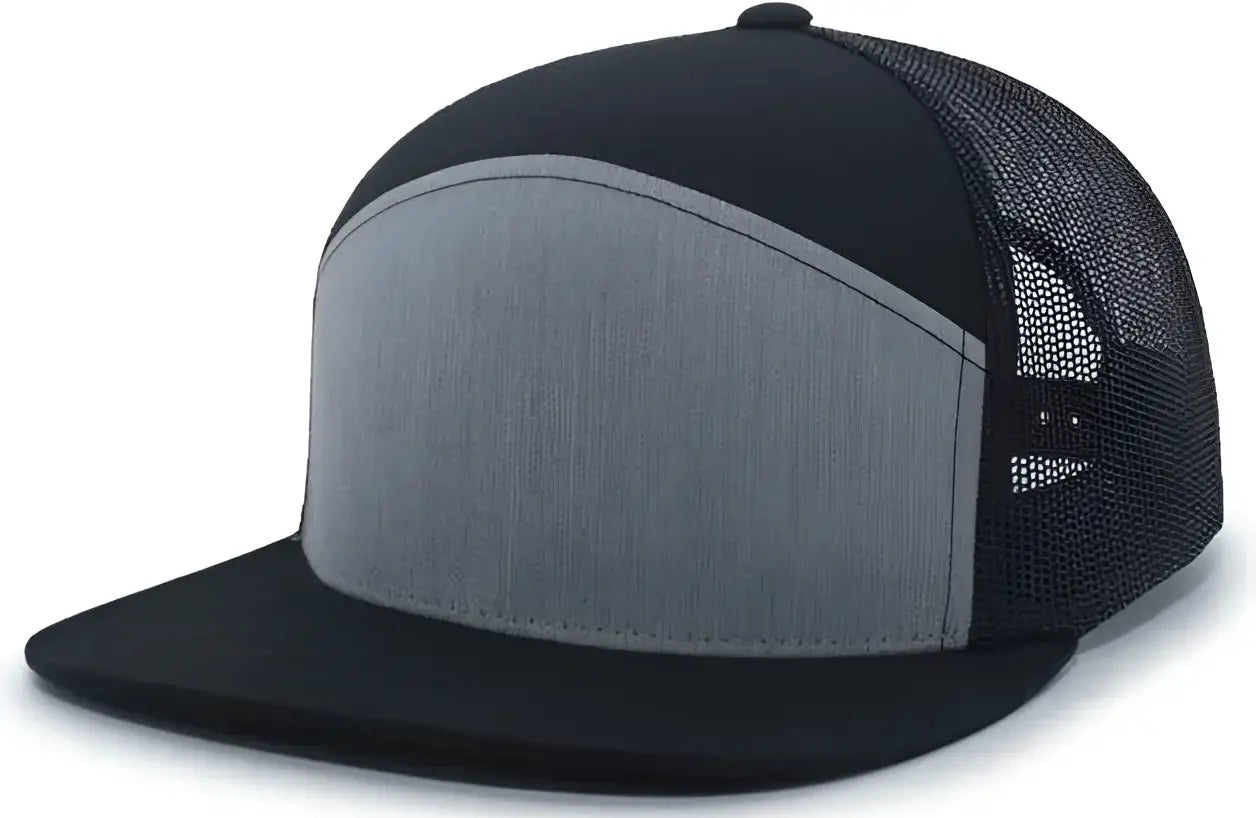Pacific Headwear P787 6-Panel Arch Trucker Snapback Cap - Black Heather Gray - Black Heather Gray / 7’’ - 7 7/8’’