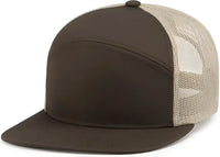 Pacific Headwear P787 6-Panel Arch Trucker Snapback Cap - Brown Khaki Brown - Brown Khaki Brown / 7’’ - 7 7/8’’