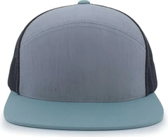 Pacific Headwear P787 6-Panel Arch Trucker Snapback Cap - Heather Grey Smoke Blue - Heather Grey Smoke Blue / 7’’ - 7