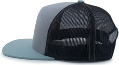 Pacific Headwear P787 6-Panel Arch Trucker Snapback Cap - Heather Grey Smoke Blue - Heather Grey Smoke Blue / 7’’ - 7