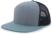Pacific Headwear P787 6-Panel Arch Trucker Snapback Cap - Heather Grey Smoke Blue - Heather Grey Smoke Blue / 7’’ - 7