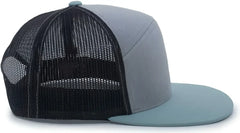 Pacific Headwear P787 6-Panel Arch Trucker Snapback Cap - Heather Grey Smoke Blue - Heather Grey Smoke Blue / 7’’ - 7