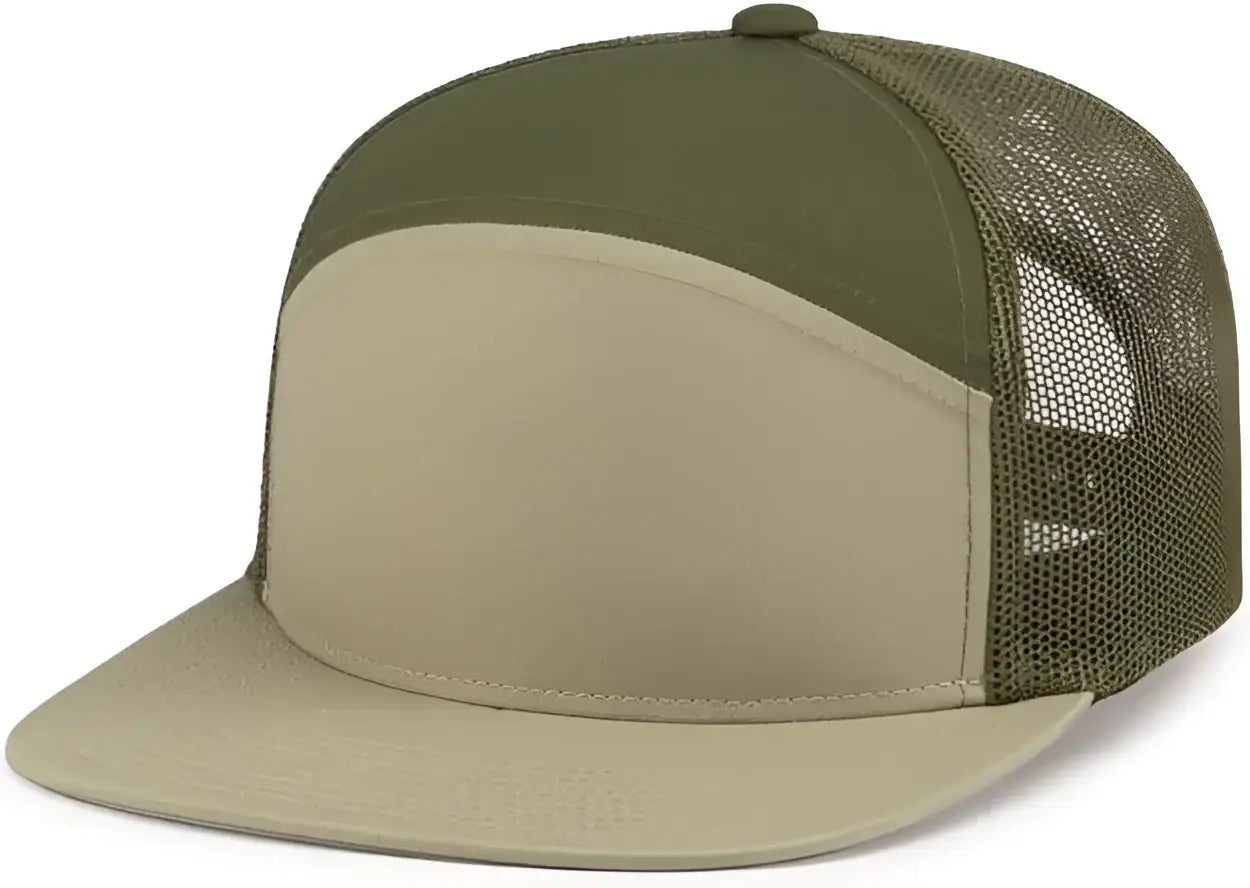 Pacific Headwear P787 6-Panel Arch Trucker Snapback Cap - Khaki Moss Khaki - Khaki Moss Khaki / 7’’ - 7 7/8’’