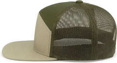 Pacific Headwear P787 6-Panel Arch Trucker Snapback Cap - Khaki Moss Khaki - Khaki Moss Khaki / 7’’ - 7 7/8’’