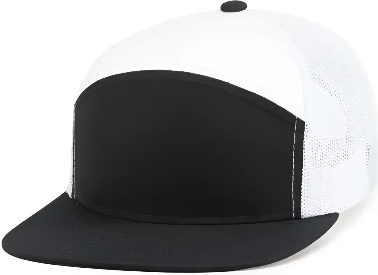 Pacific Headwear P787 6-Panel Arch Trucker Snapback Cap - Navy White Navy - Navy White Navy / 7’’ - 7 7/8’’